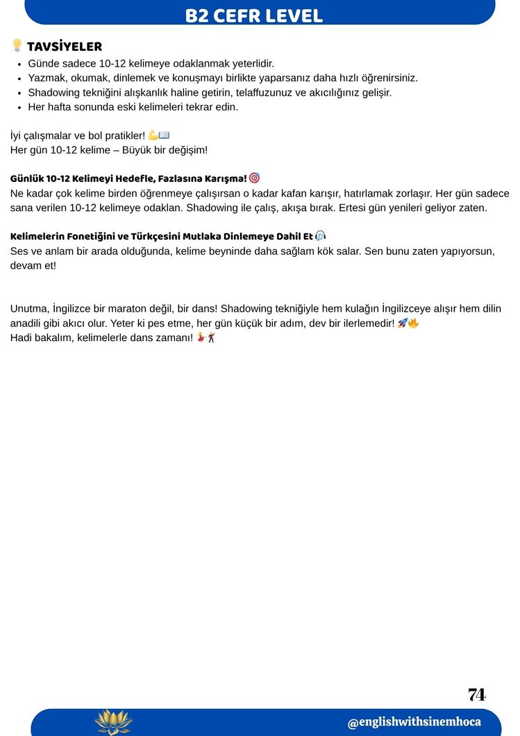 B2 SEVİYE ( Orta seviye )İNGİLİZCE KELİME LİSTESİ + QR KODLU DİNLEME