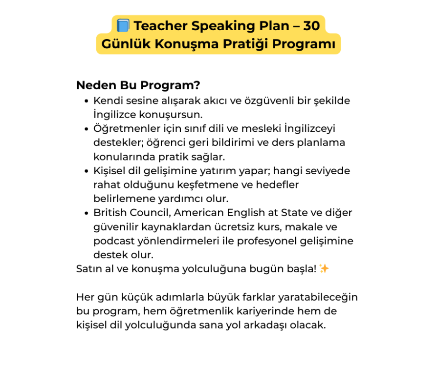 Teacher Speaking Plan - Kendi Kendine (PDF)