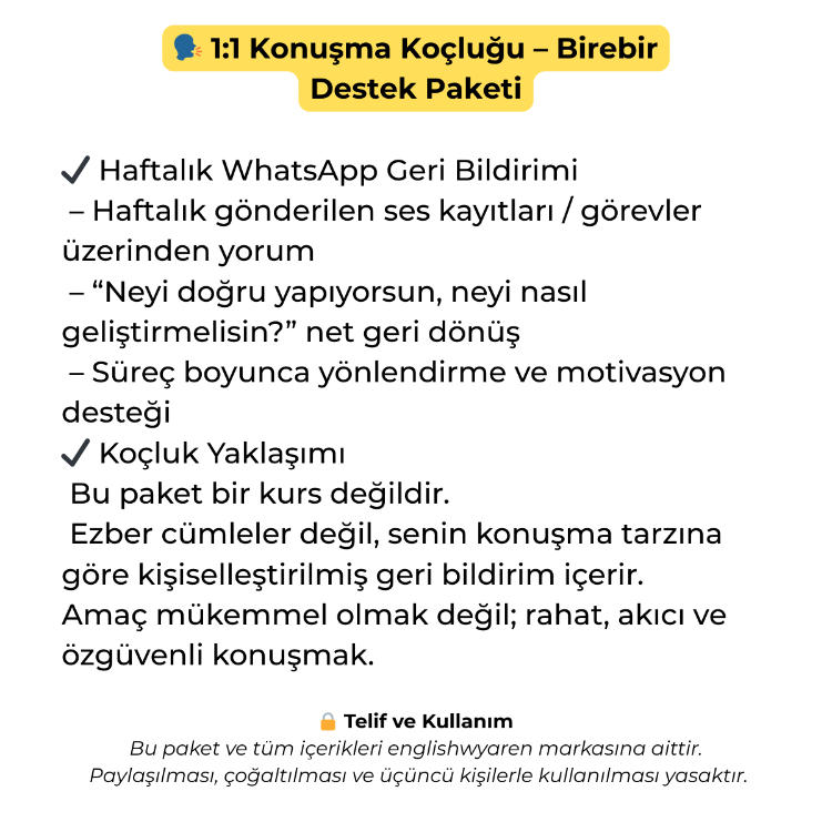 ️ 1:1 Konuşma Koçluğu – Birebir Destek Paketi