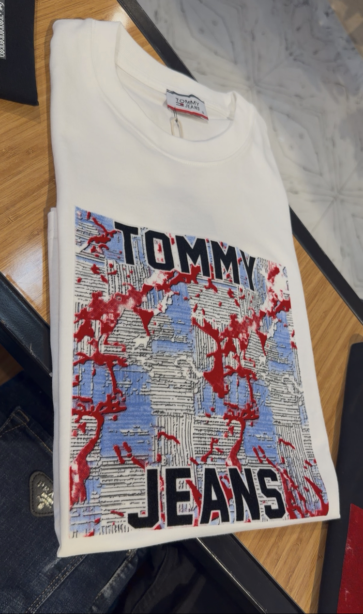 Tommy kadife baskı beyaz premium