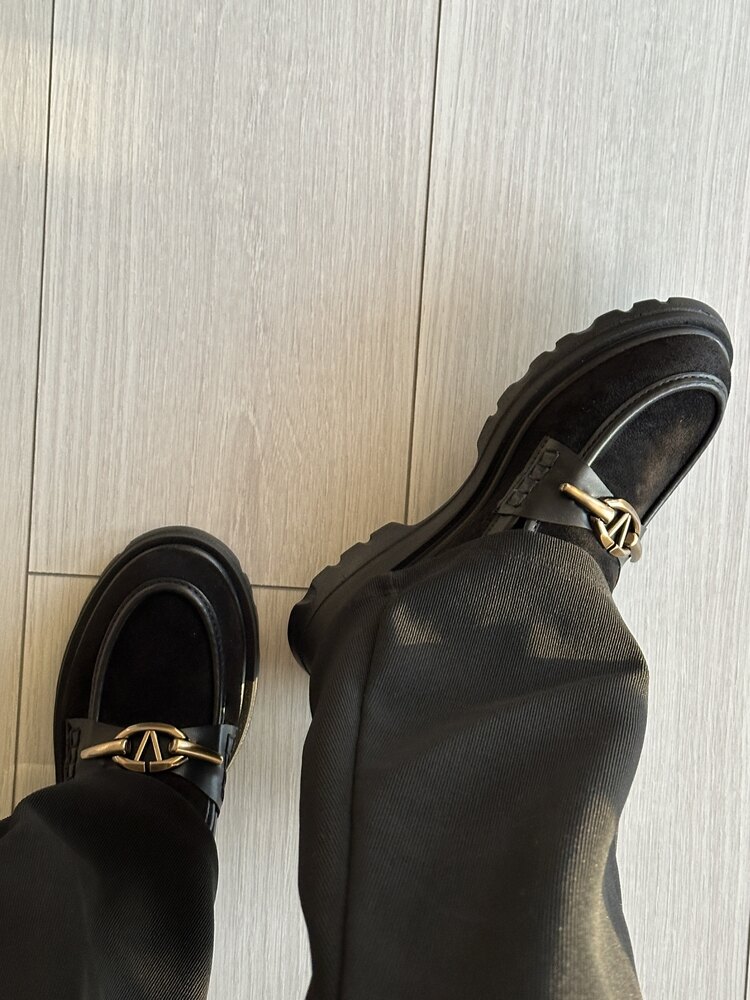 Kadın siyah süet kalın taban loafer