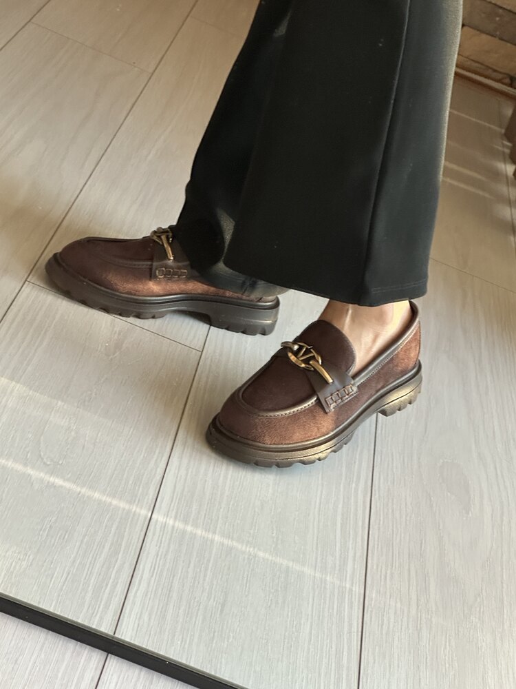 Kadın kahverengi süet kalın taban Laufer