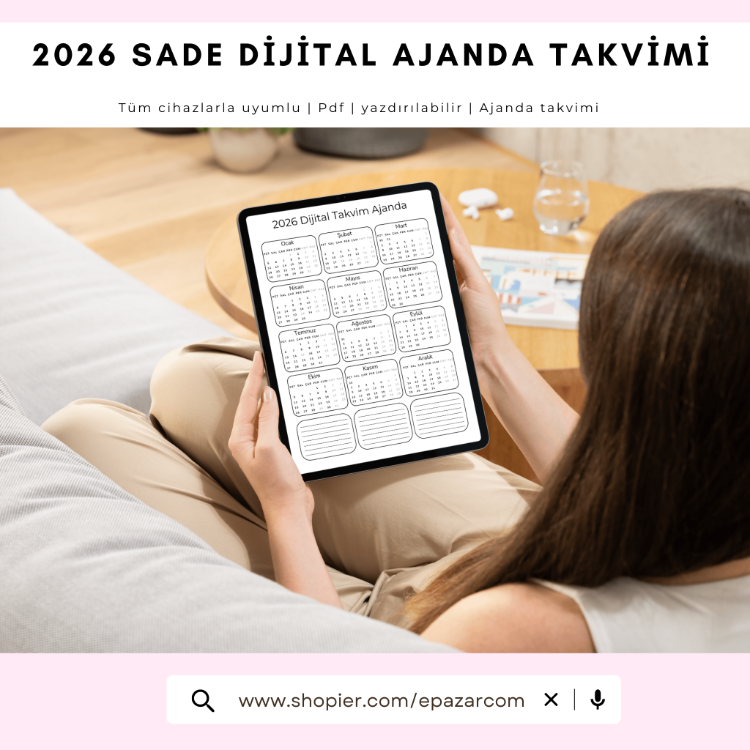 2026 Sade Dijital Ajanda Takvimi | Yazdırılabilir PDF | Minimal Planlayıcı