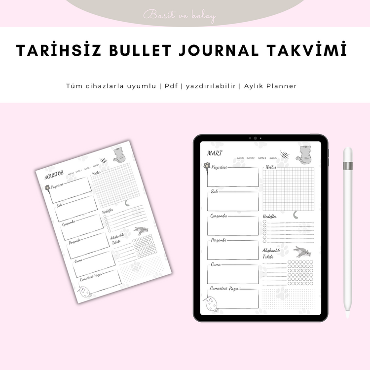 Tarihsiz Dijital Ajanda Takvimi (12 Aylık – Yazdırılabilir PDF)