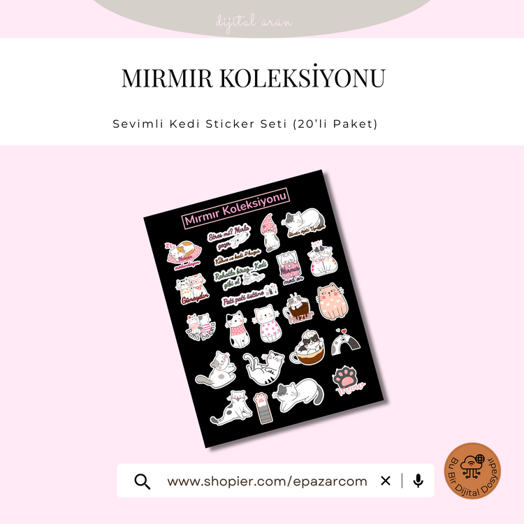 Mırmır Koleksiyonu – Sevimli Kedi Sticker Seti (20’li Paket)