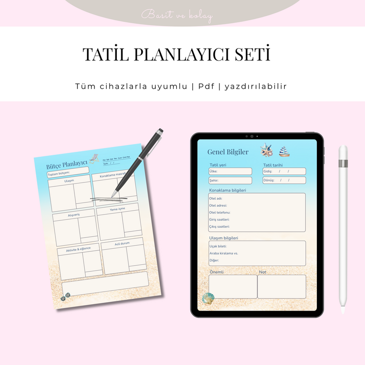 Dijital Tatil Planlayıcısı (10 Sayfa) – PDF | Yazdırılabilir | Tüm Cihazlara Uyumlu