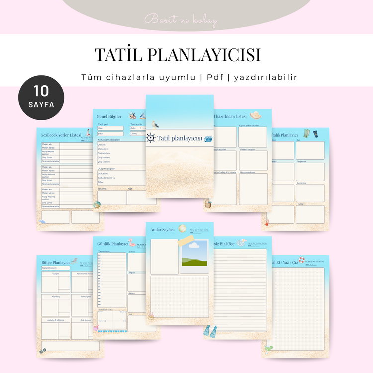 Dijital Tatil Planlayıcısı (10 Sayfa) – PDF | Yazdırılabilir | Tüm Cihazlara Uyumlu