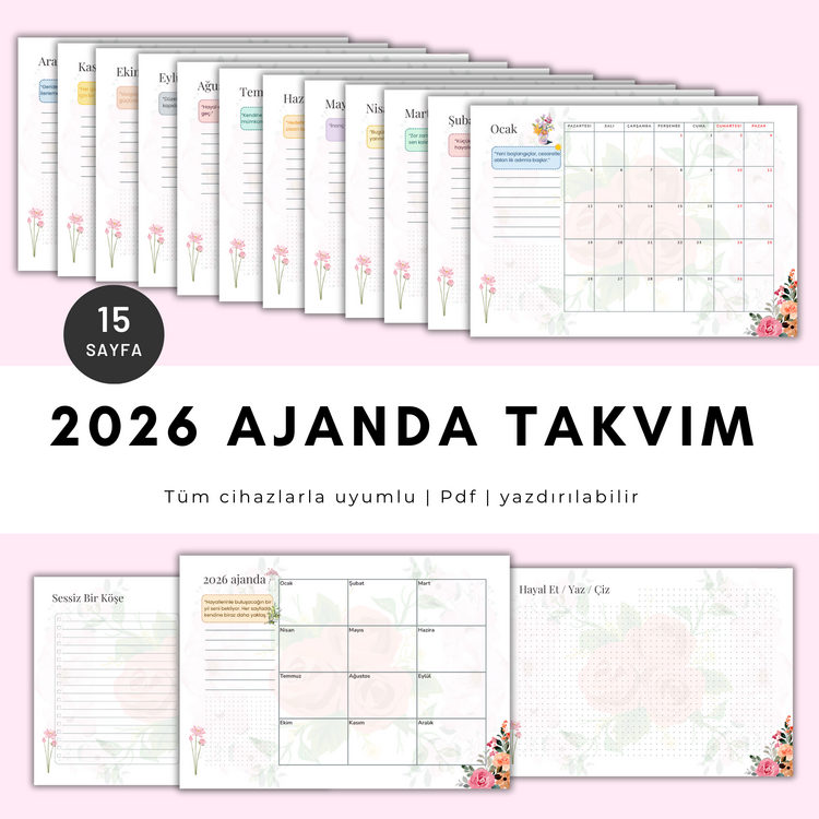 2026 Planlayıcı Ajanda | Feminen & Estetik Tasarım | Tüm Cihazlara Uyumlu PDF