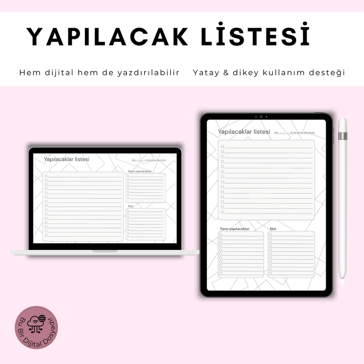 Dijital & Yazdırılabilir Yapılacaklar Listesi | A4 Planlayıcı | Yatay & Dikey Kullanım | 