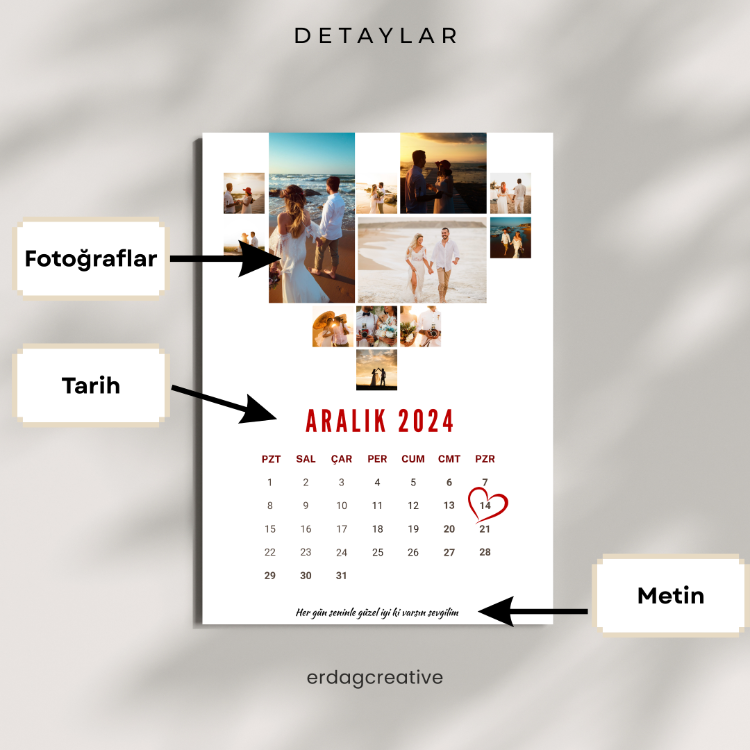 Takvim & Kalp Kolajlı Poster(Çerçeveli)