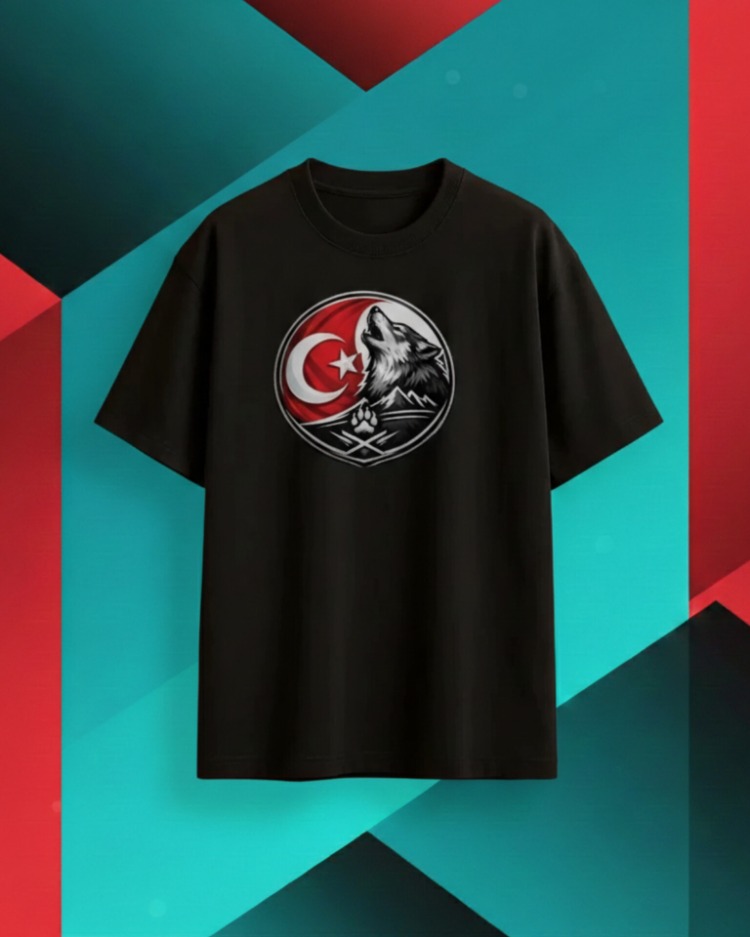 Türk Bayrağı Bozkurt Tasarım T-Shirt Unisex Oversize T-Shirt