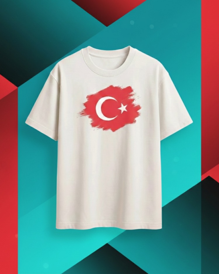 Türk Bayraklı Beyaz Unisex Oversize T-Shirt
