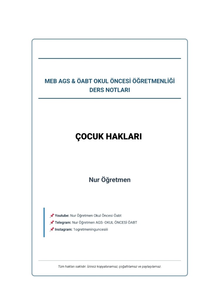 ÇOCUK HAKLARI DERS NOTU