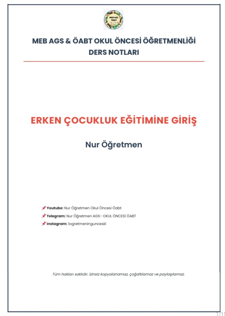 ERKEN ÇOCUKLUK EĞİTİMİNE GİRİŞ DERS NOTU