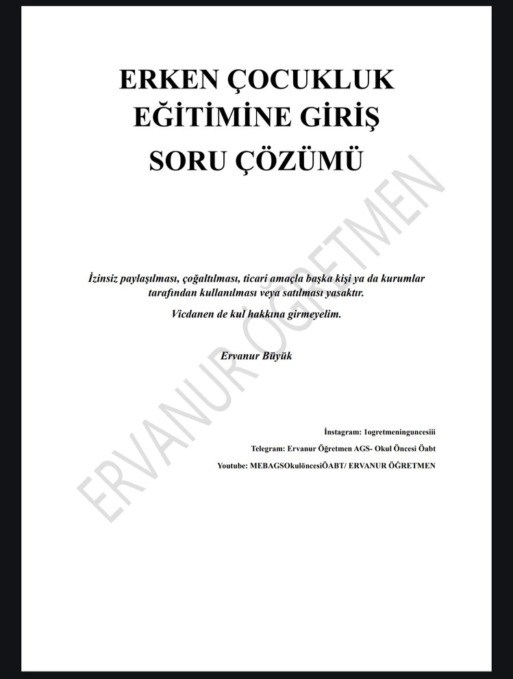 ERKEN ÇOCUKLUK EĞİTİMİNE GİRİŞ SORU PDF