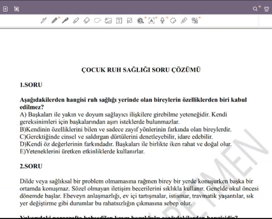 Çocuk Ruh Sağlığı Soru Pdf