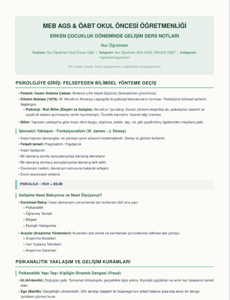 ERKEN ÇOCUKLUK DÖNEMİNDE GELİŞİM DERS NOTU PDF