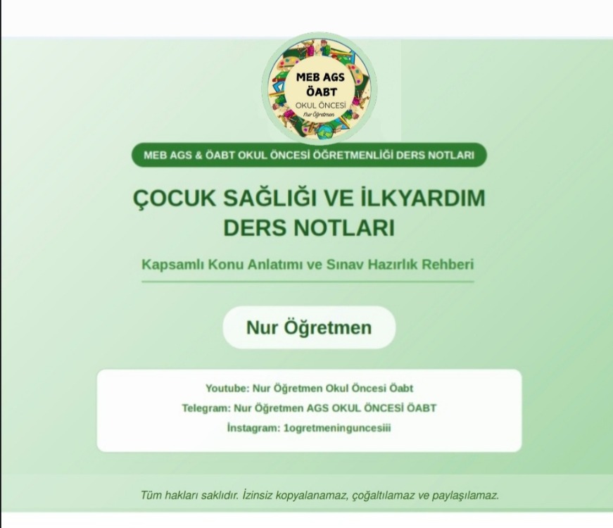 ÇOCUK SAĞLIĞI VE İLKYARDIM DERS NOTU