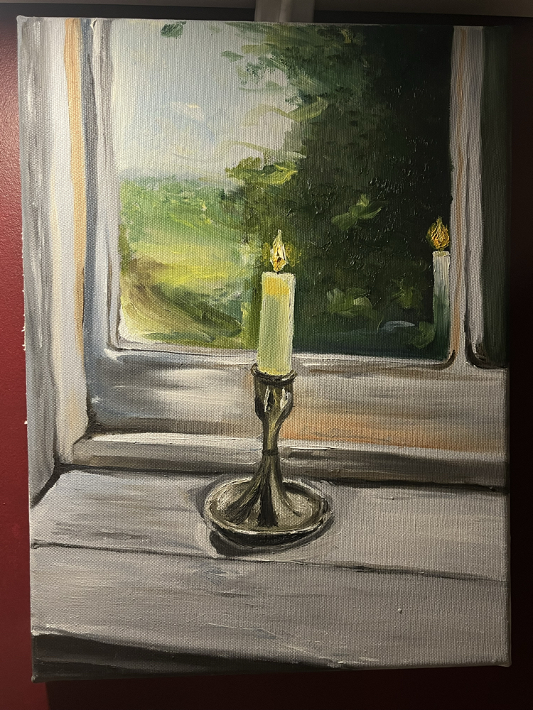 Pencere Önünde Mum | Yağlı Boya Tablo (30×40)