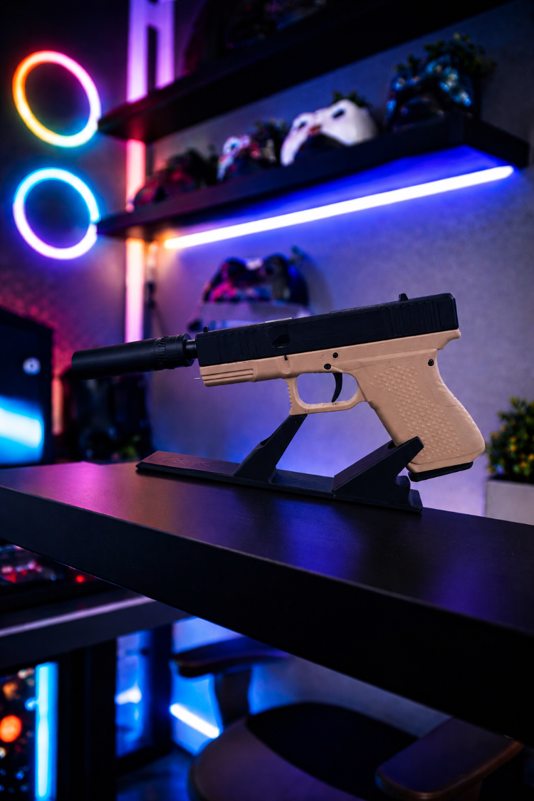Hareket Mekanizmalı Susturuculu Glock 18 – 28 cm | Oyuncu Odası Aksesuarı