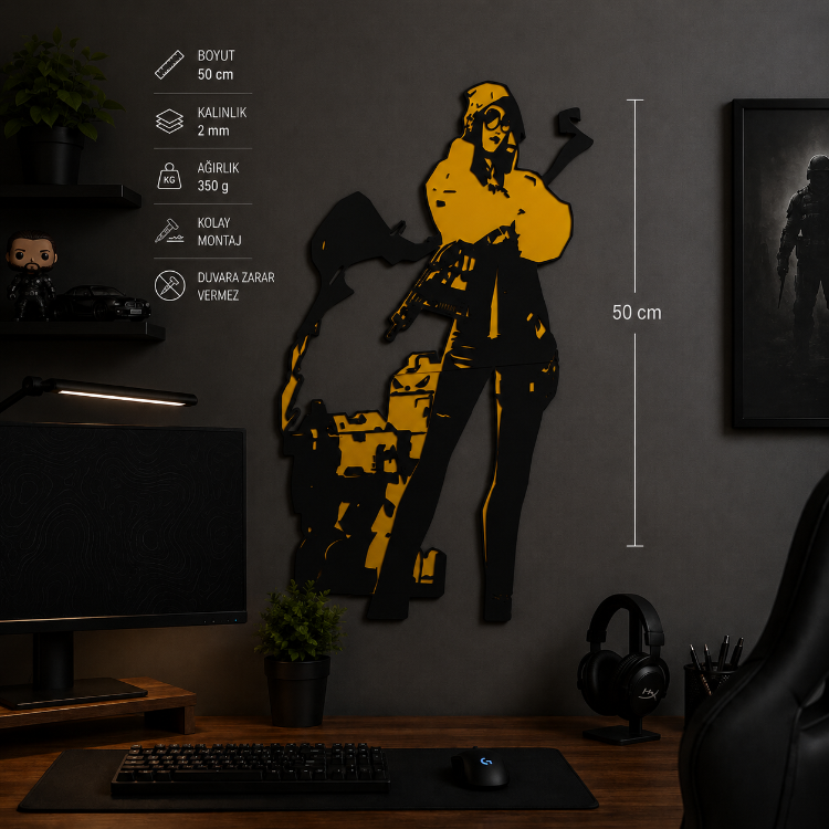 Valorant Killjoy 50 cm Duvar Dekoru | Gamer Oda Süsü | Oyuncu Odası Dekoratif Duvar Tablosu