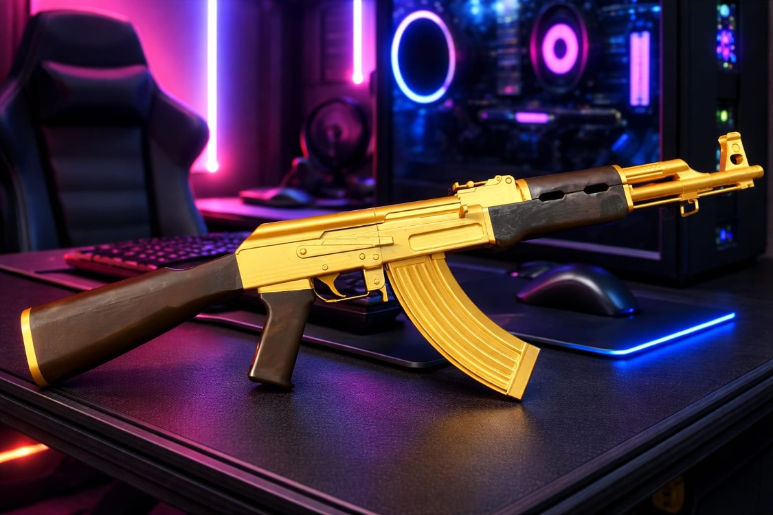 Dekoratif Gold Ak-47 Modeli – 90 cm Gerçek Boyut | Oyuncu Odası Aksesuar