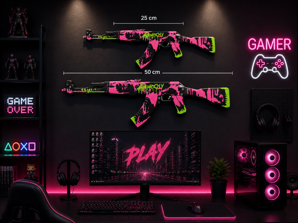Dekoratif 2D Ak-47 Neon Revolution | 25 cm | Oyuncu Odası & Duvar Aksesuarı
