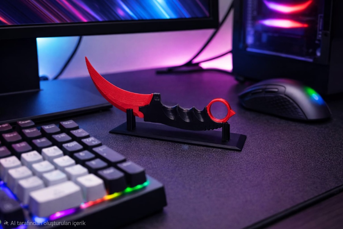 Dekoratif Standlı Karambit Bıçak Modeli | Masaüstü Dekoru | Oyuncu Odası Aksesuarı