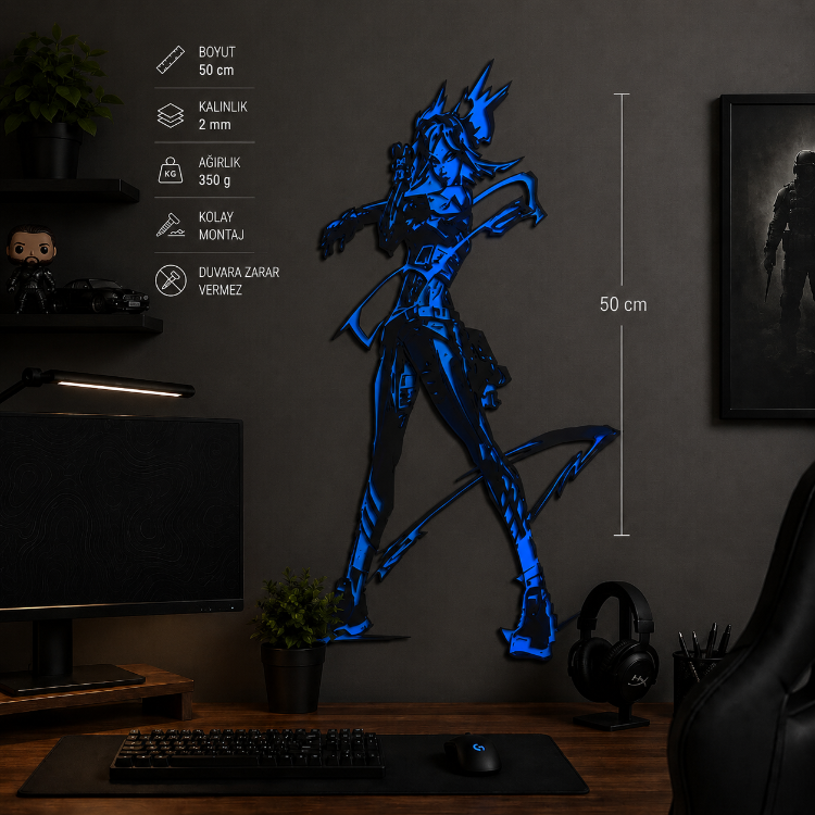 Valorant Neon 50 cm Duvar Dekoru | Gamer Oda Süsü | Oyuncu Odası Dekoratif Duvar Tablosu