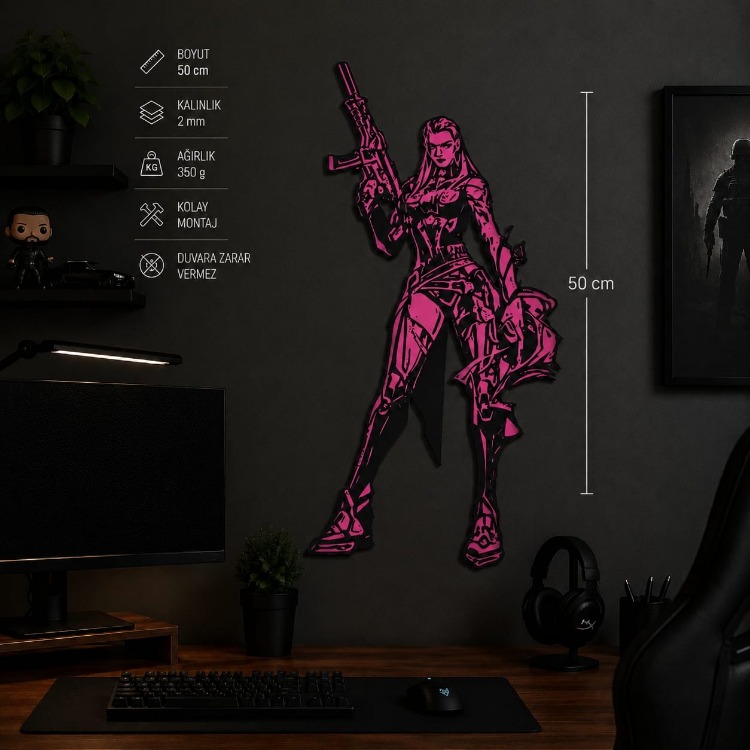 Valorant Reyna 50 cm Duvar Dekoru | Gamer Oda Süsü | Oyuncu Odası Dekoratif Duvar Tablosu