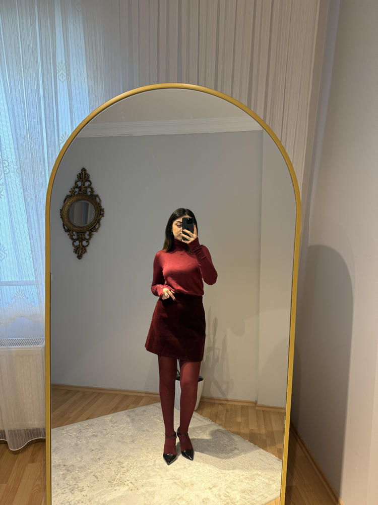 Kadife bordo etek