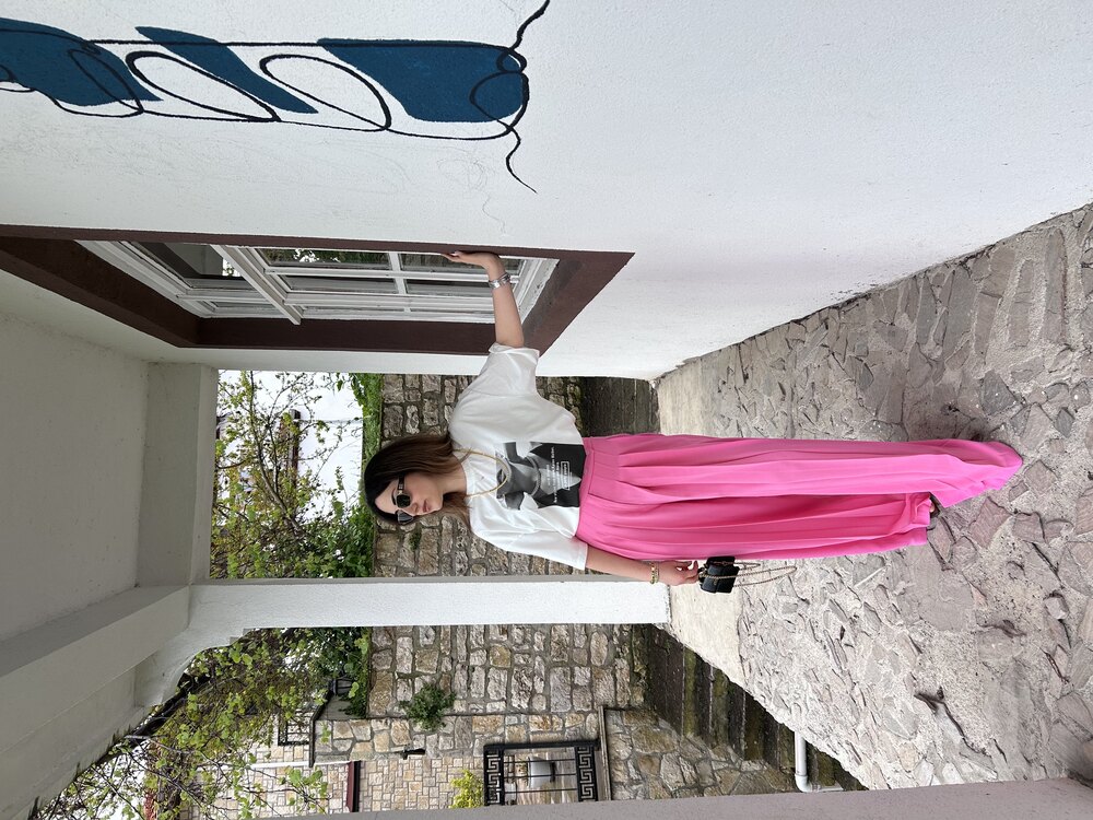 Pembe Ön Pileli Palazzo Pantolon 