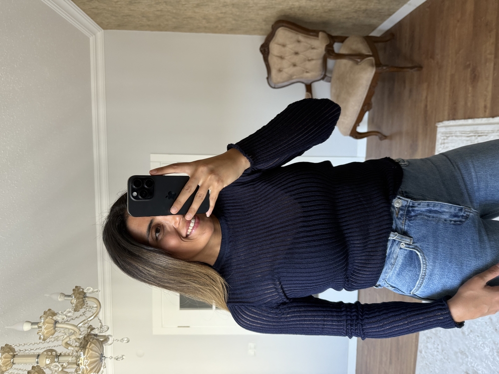 Lacivert fitili bluz