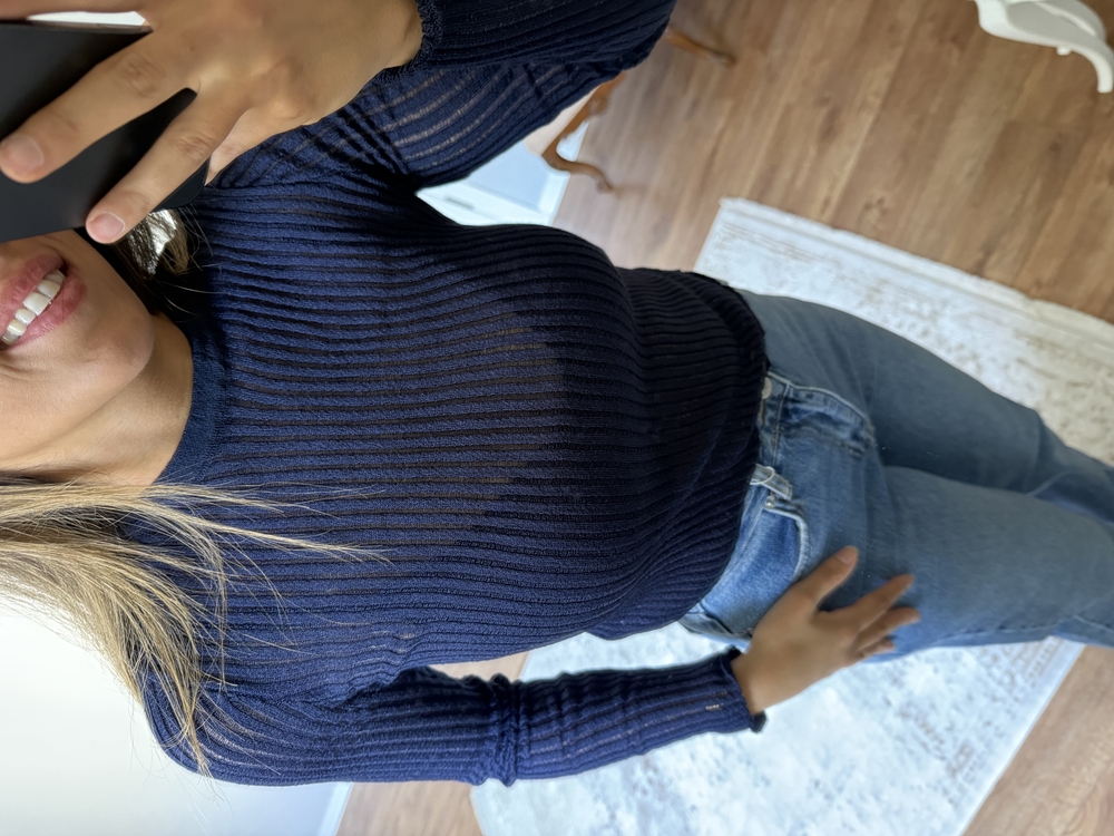 Lacivert fitili bluz