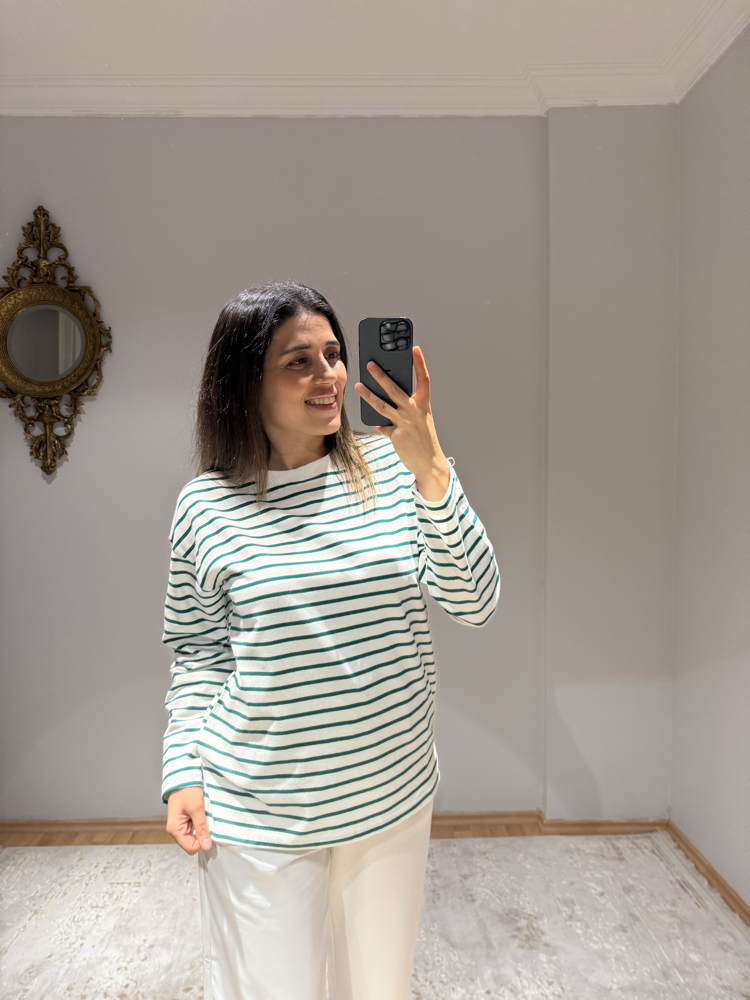Yeşil çizgili body