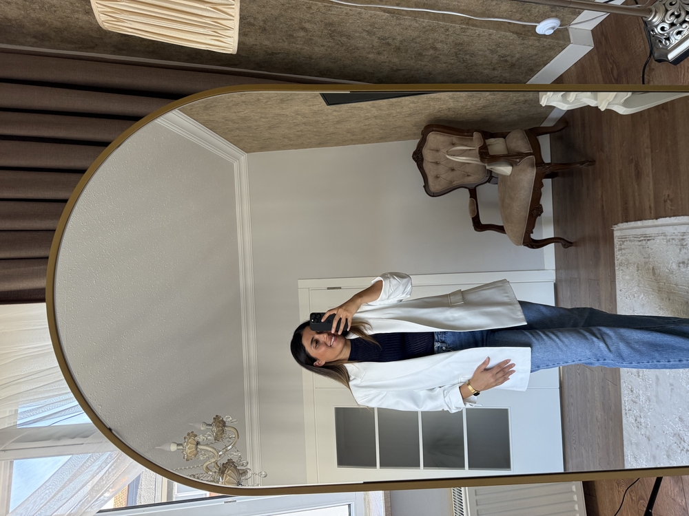 Beyaz kolu düğmeli blazer ceket 