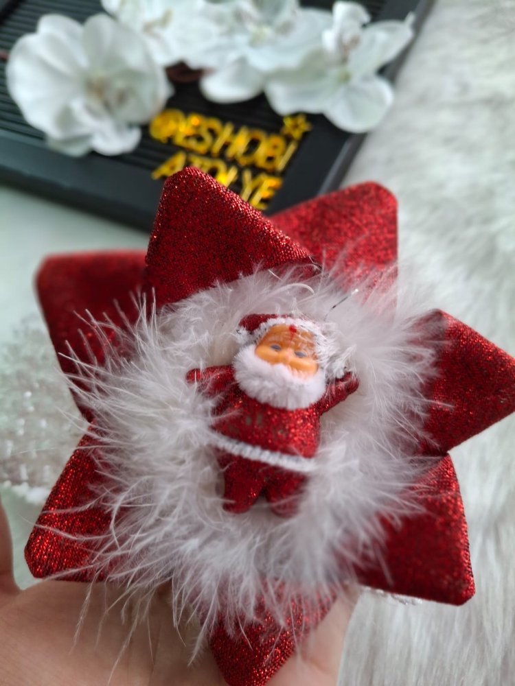 Kırmızı Simli Noel Baba Bebek Bandı – El Yapımı Yılbaşı Aksesuarı