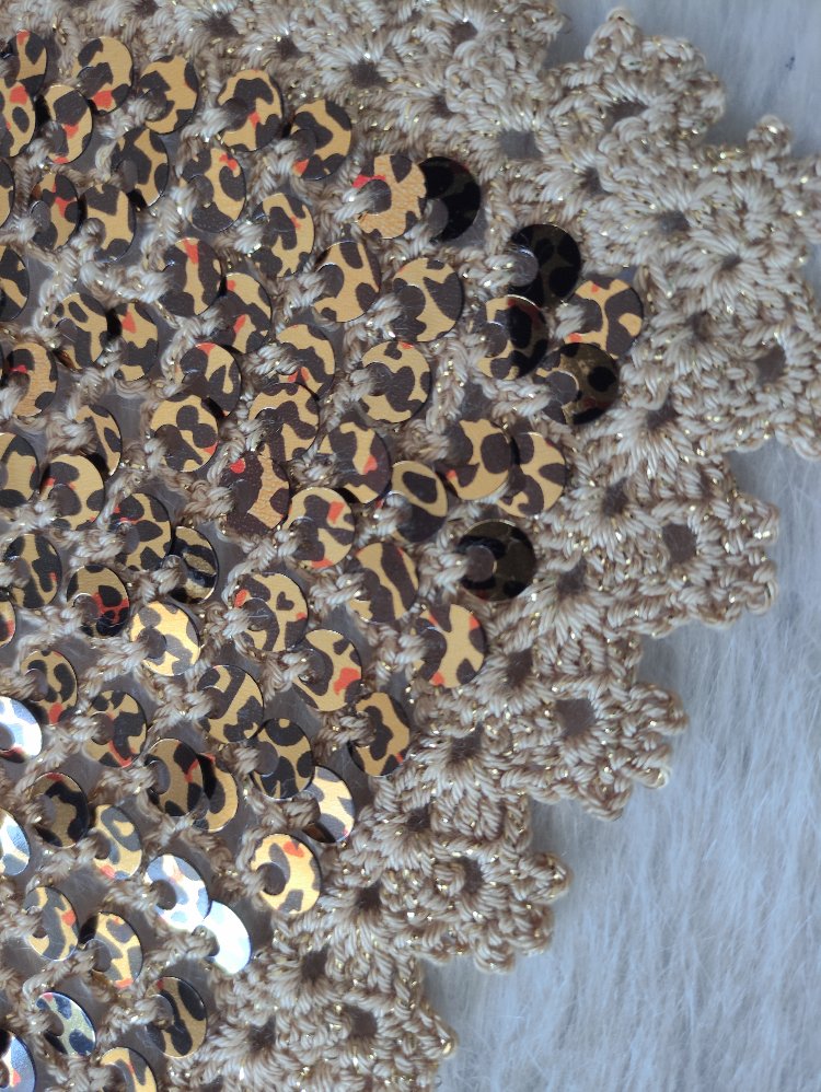 El Yapımı Gold Leopar Pullu Örgü Saç Bandanası - Bohem Tığ İşi Aksesuar