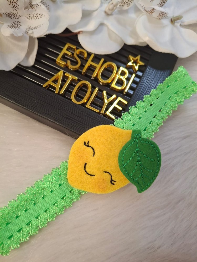 El Yapımı Keçe Limon Figürlü Bebek Saç Bandı / Fisto Lastikli Bandana