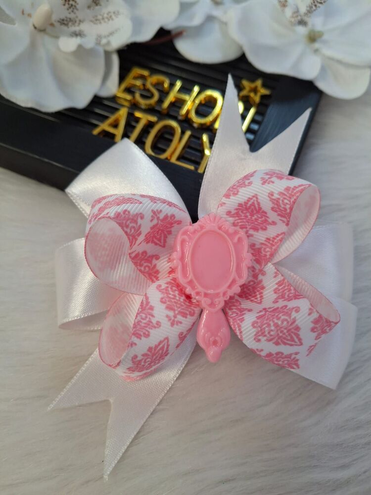 Damask Desenli Pembe Aynalı Pens Toka