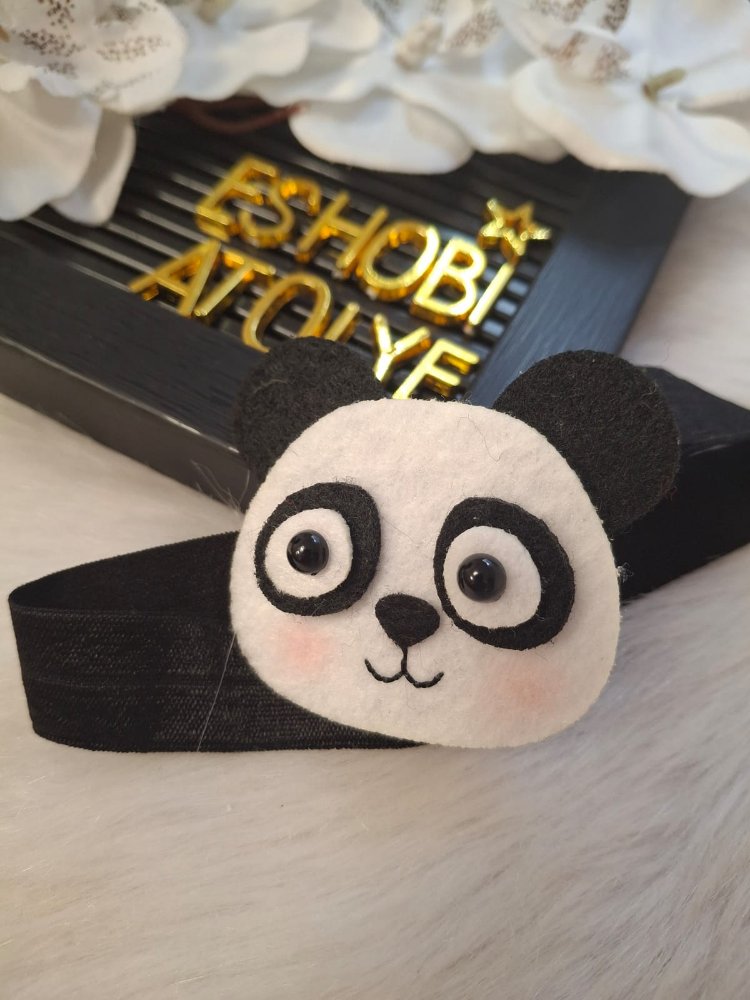 El Yapımı Keçe Panda Bebek Saç Bandı - Esnek Çocuk/ Bebek Bandanası