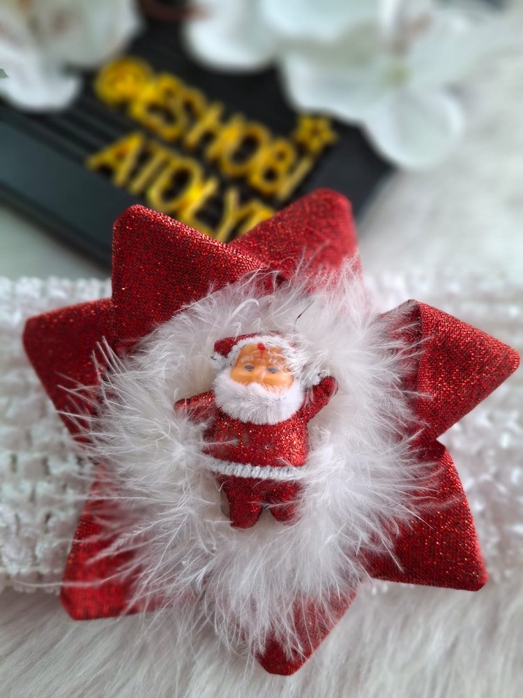 Kırmızı Simli Noel Baba Bebek Bandı – El Yapımı Yılbaşı Aksesuarı