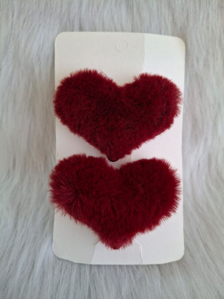 Peluş Bordo Kalpli Pens Toka