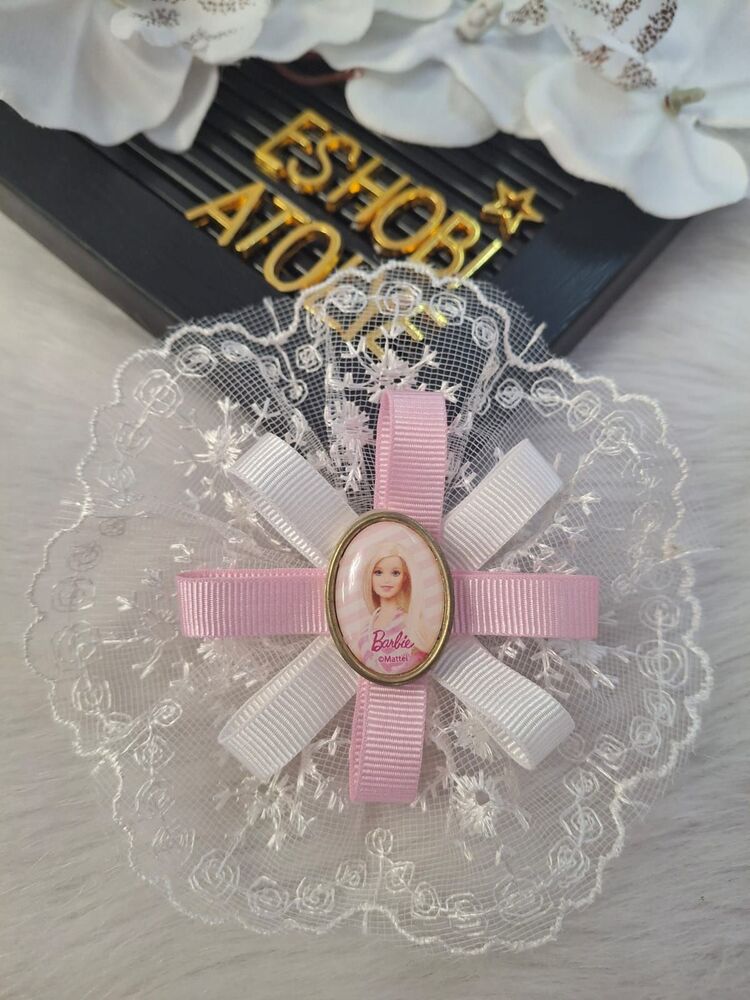 Barbie Figürlü Dantelli El Yapımı Fiyonk Toka