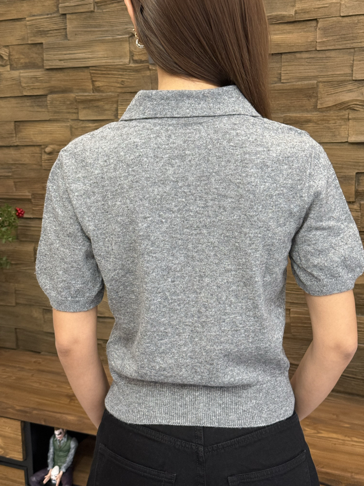 Gri H&M Kısa Kollu Triko Kazak