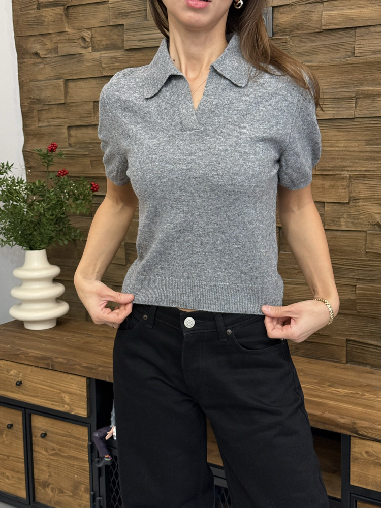Gri H&M Kısa Kollu Triko Kazak