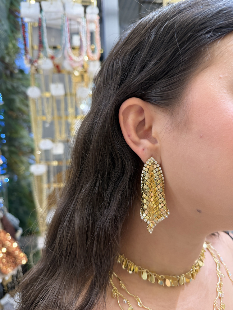 Pullu Taşlı Gold Küpe