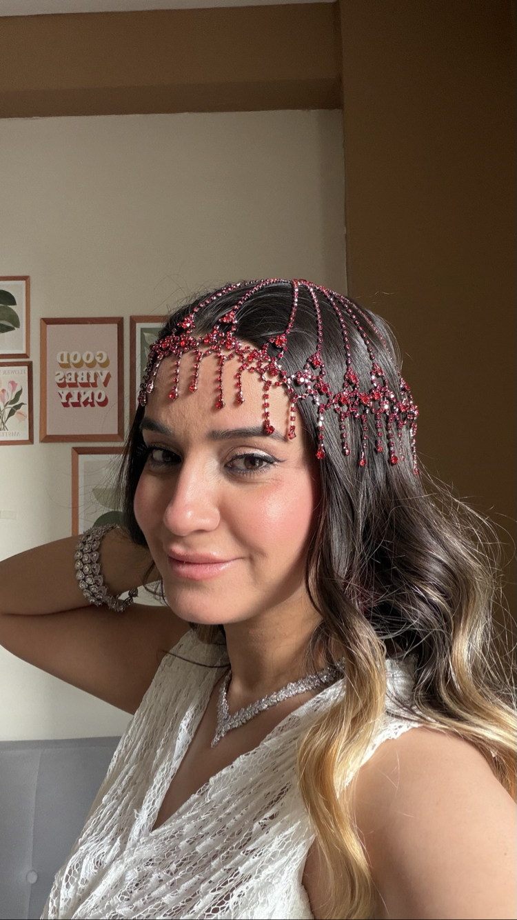 Kırmızı ful Zirkon taşlı saç aksesuarı 
