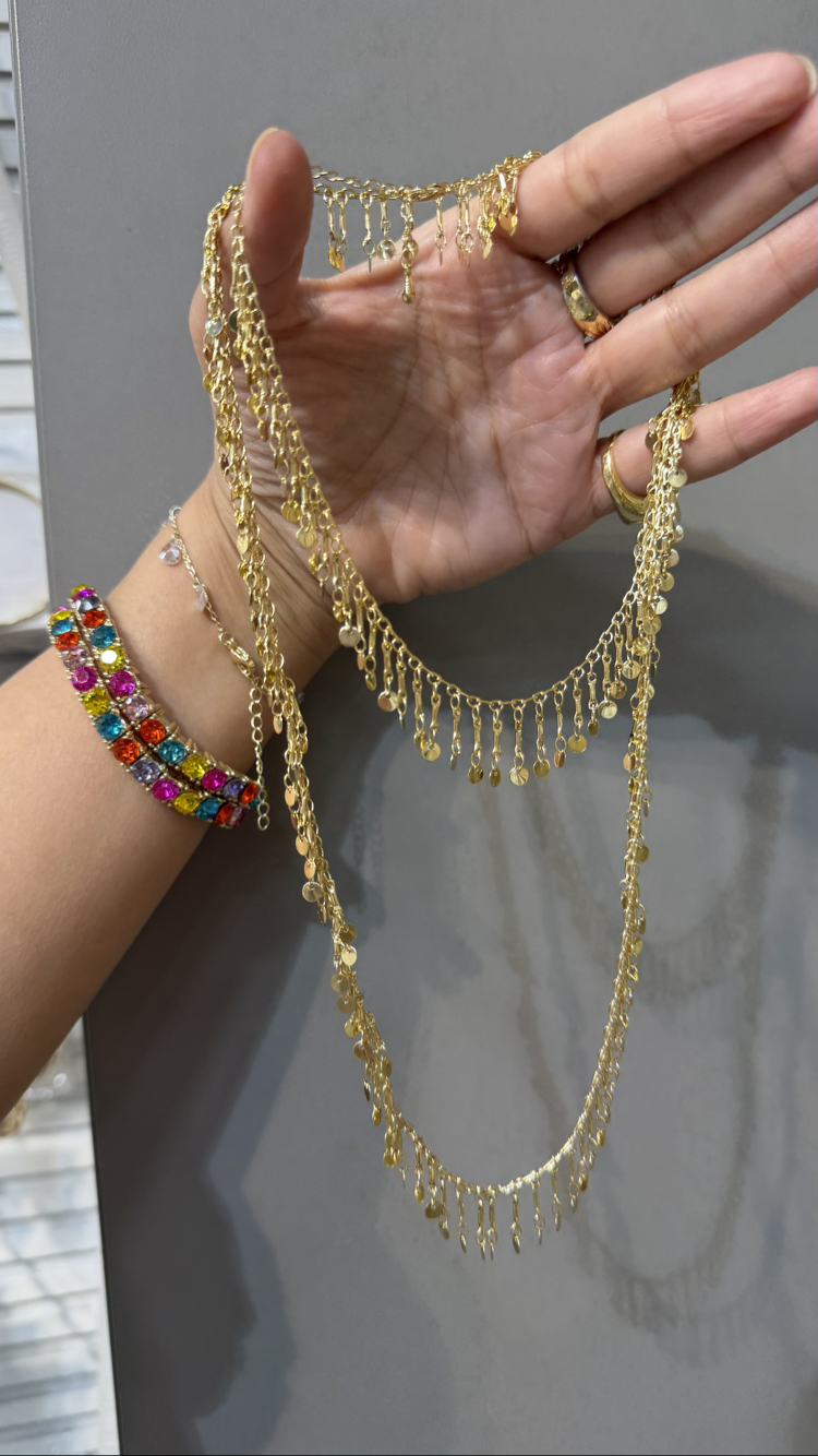 Pul pul sallantılı gold kolye 80+5 cm 