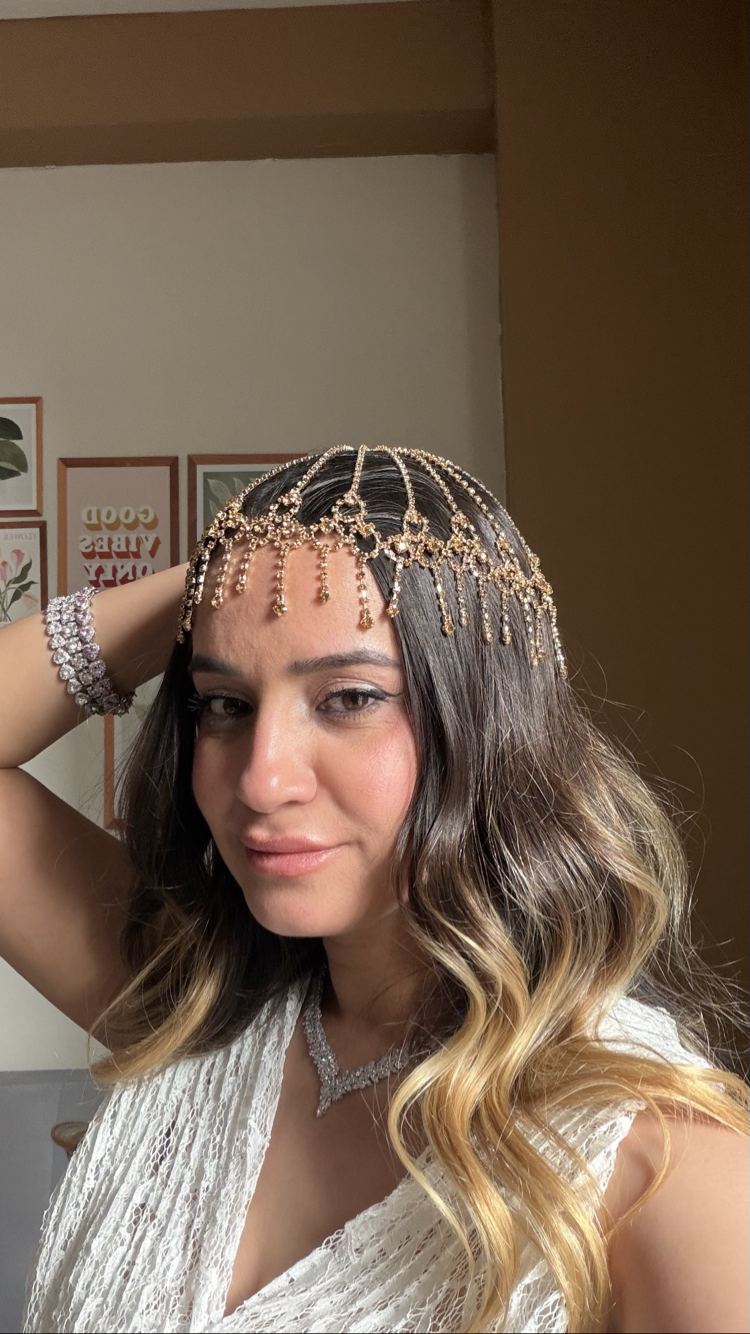 Gold ful Zirkon taş saç aksesuarı 
